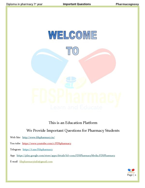 Pharmacognosy Important Questions - Image 2