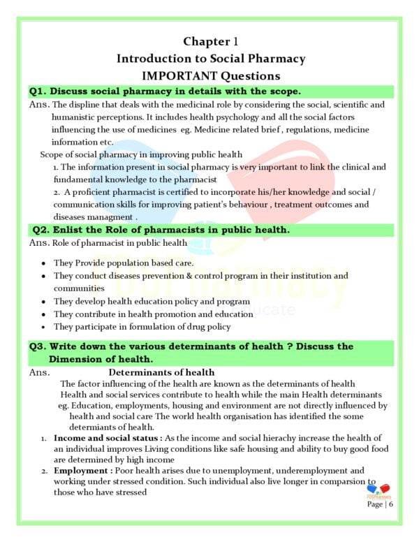 Social Pharmacy Important Questions - Image 6