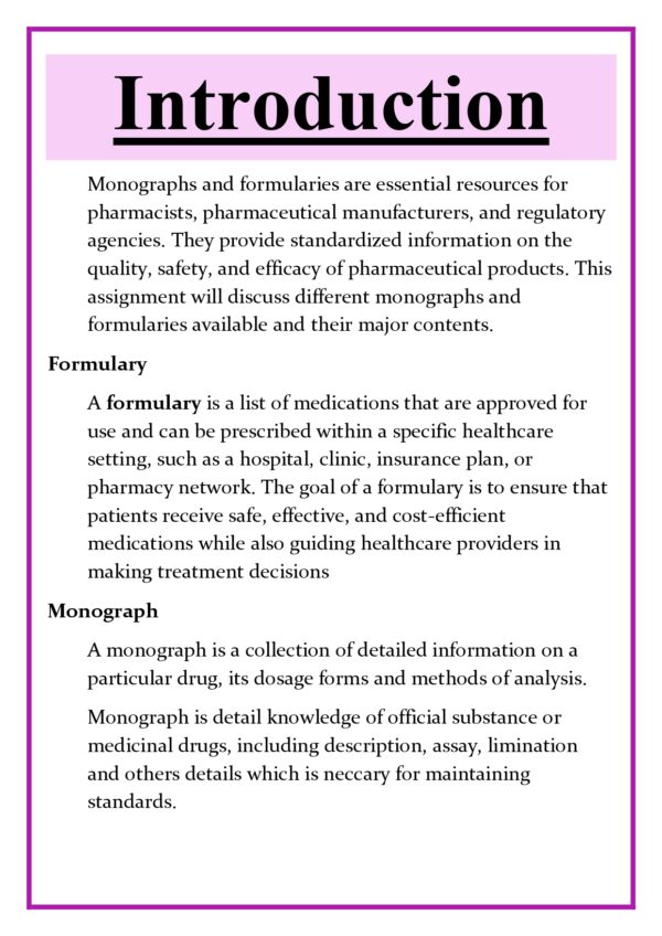 Different monographs and formularies available and their major contents Assignment - Image 6