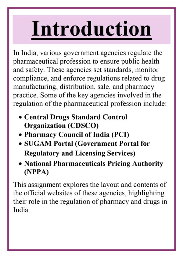 Layout and contents of official websites of various agencies regulating the profession of pharmacy in India: e.g., CDSCO, SUGAM portal, PCI, etc. Assignment - Image 4