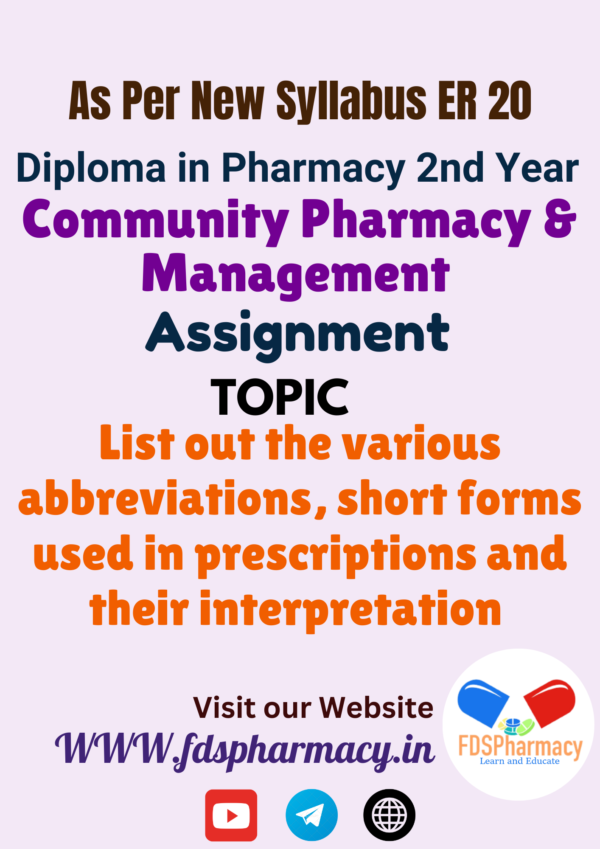 List out the various abbreviations, short forms used in prescriptions and their interpretation Assignment