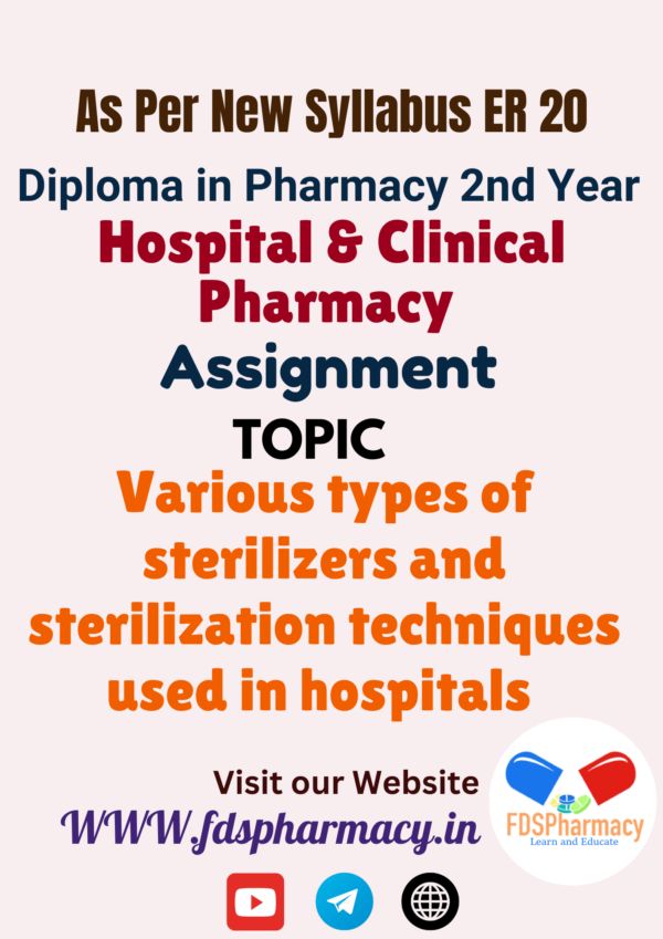 Various types of sterilizers and sterilization techniques used in hospitals Assignment