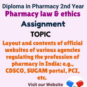 Layout and contents of official websites of various agencies regulating the profession of pharmacy in India: e.g., CDSCO, SUGAM portal, PCI, etc. Assignment