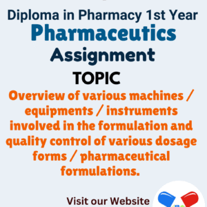 Overview of various machines / equipments / instruments involved in the formulation and quality control of various dosage forms / pharmaceutical formulations Assignment