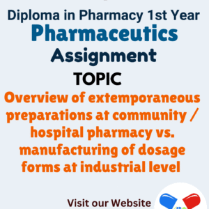 Overview of extemporaneous preparations at community / hospital pharmacy vs. manufacturing of dosage forms at industrial level Assignment