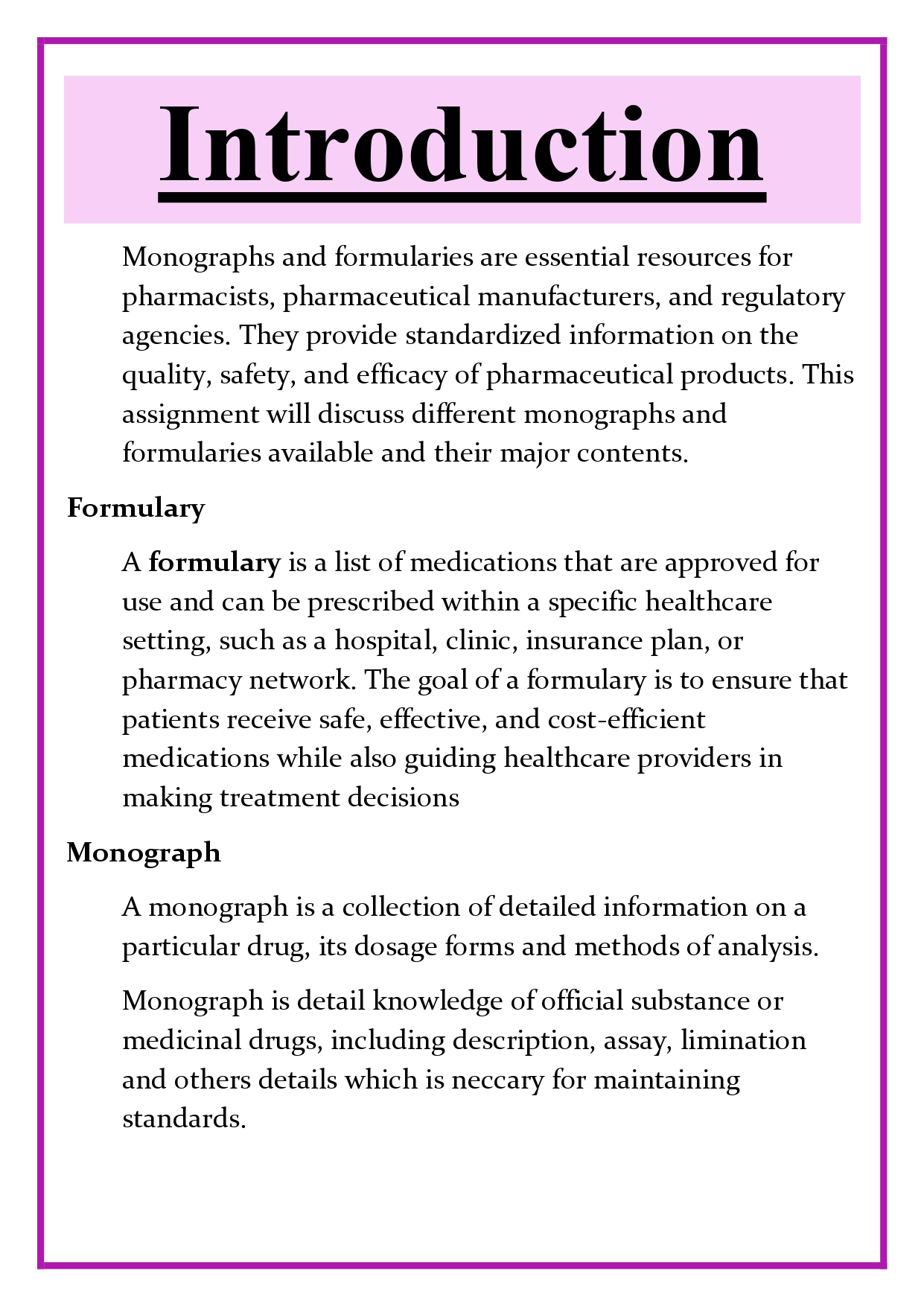 Different monographs and formularies available and their major contents Assignment - Image 6