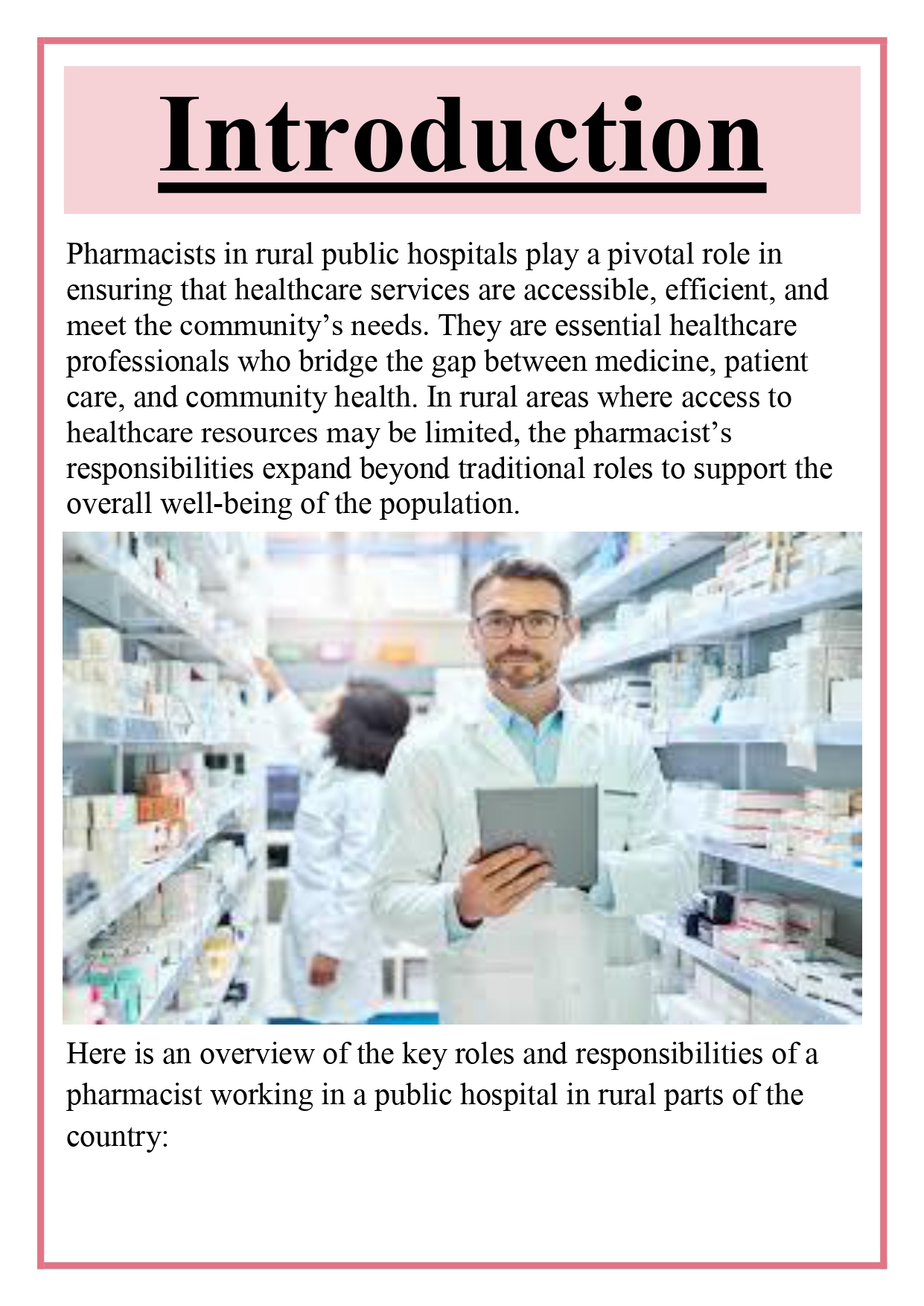 Role and responsibilities of a pharmacist in public hospital in rural parts of the country Assignment - Image 6