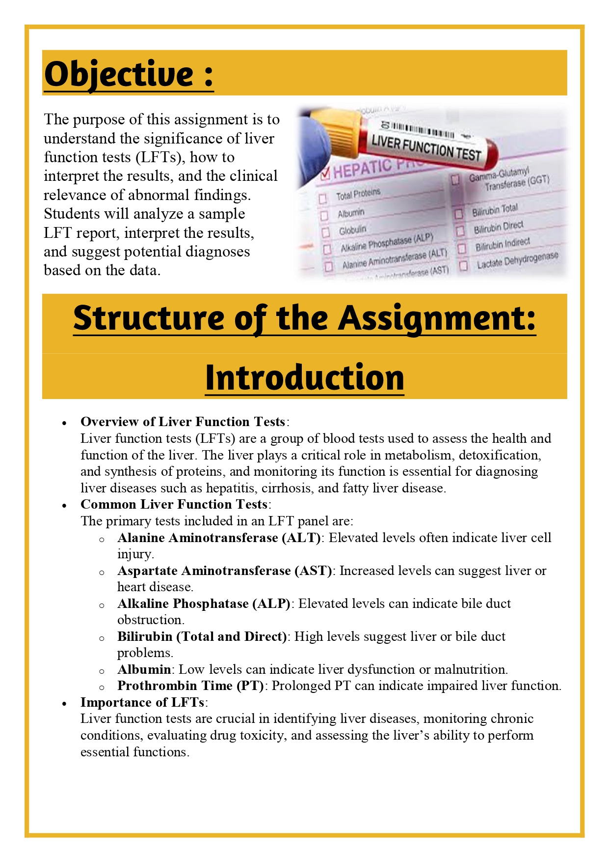 The students shall be asked to submit written assignments on Various Pathology Lab Reports (Liver Function Test (LFT)) Assignment - Image 6