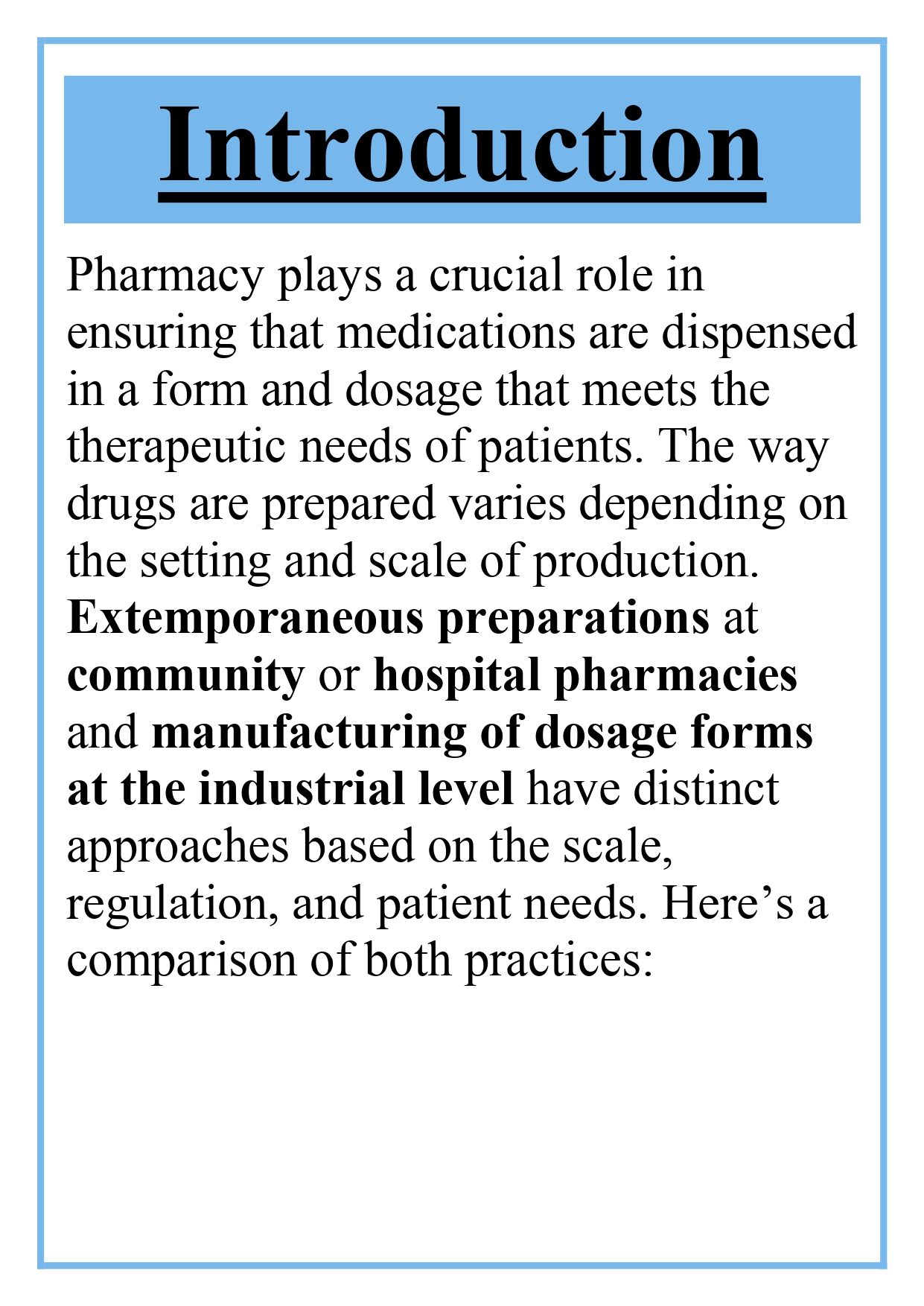 Overview of extemporaneous preparations at community / hospital pharmacy vs. manufacturing of dosage forms at industrial level Assignment - Image 6