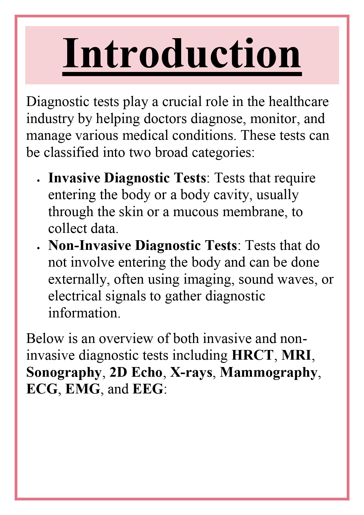 Invasive and Non-invasive diagnostic tests - HRCT, MRI, Sonography, 2D ECHO, X-rays, Mammography, ECG, EMG, EEG Assignment - Image 6