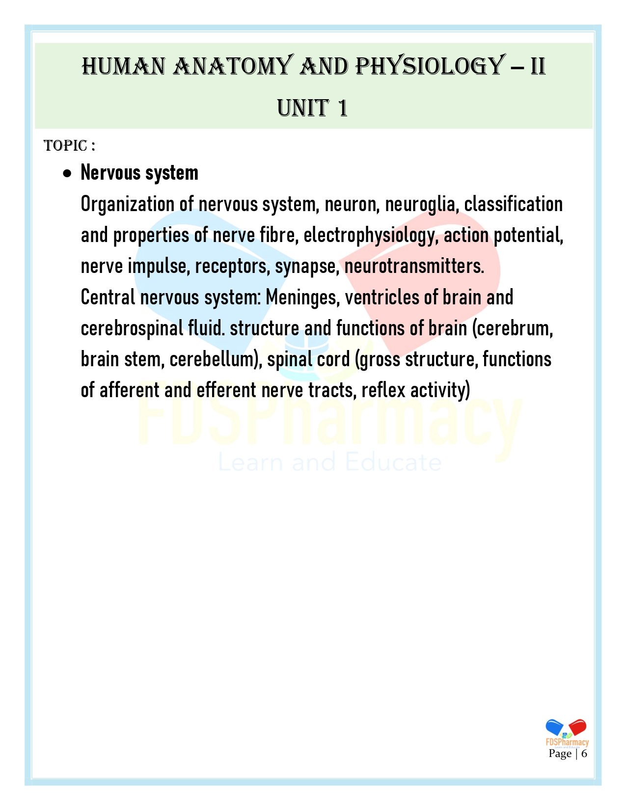 Human anatomy and physiology – II All Unit Notes – FDSPharmacy